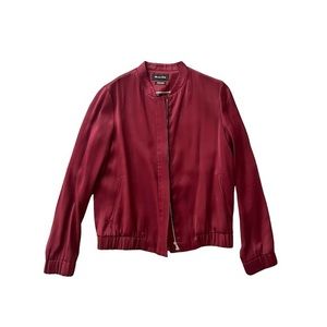 Massimo Dutti Women's Burgundy Full Zip Bomber Jacket